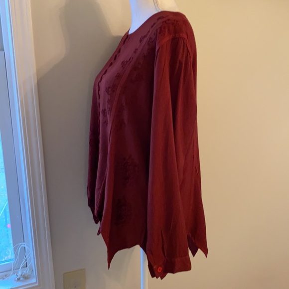Vintage • Maroon Embroidered Peasant Top - Picture 4 of 12